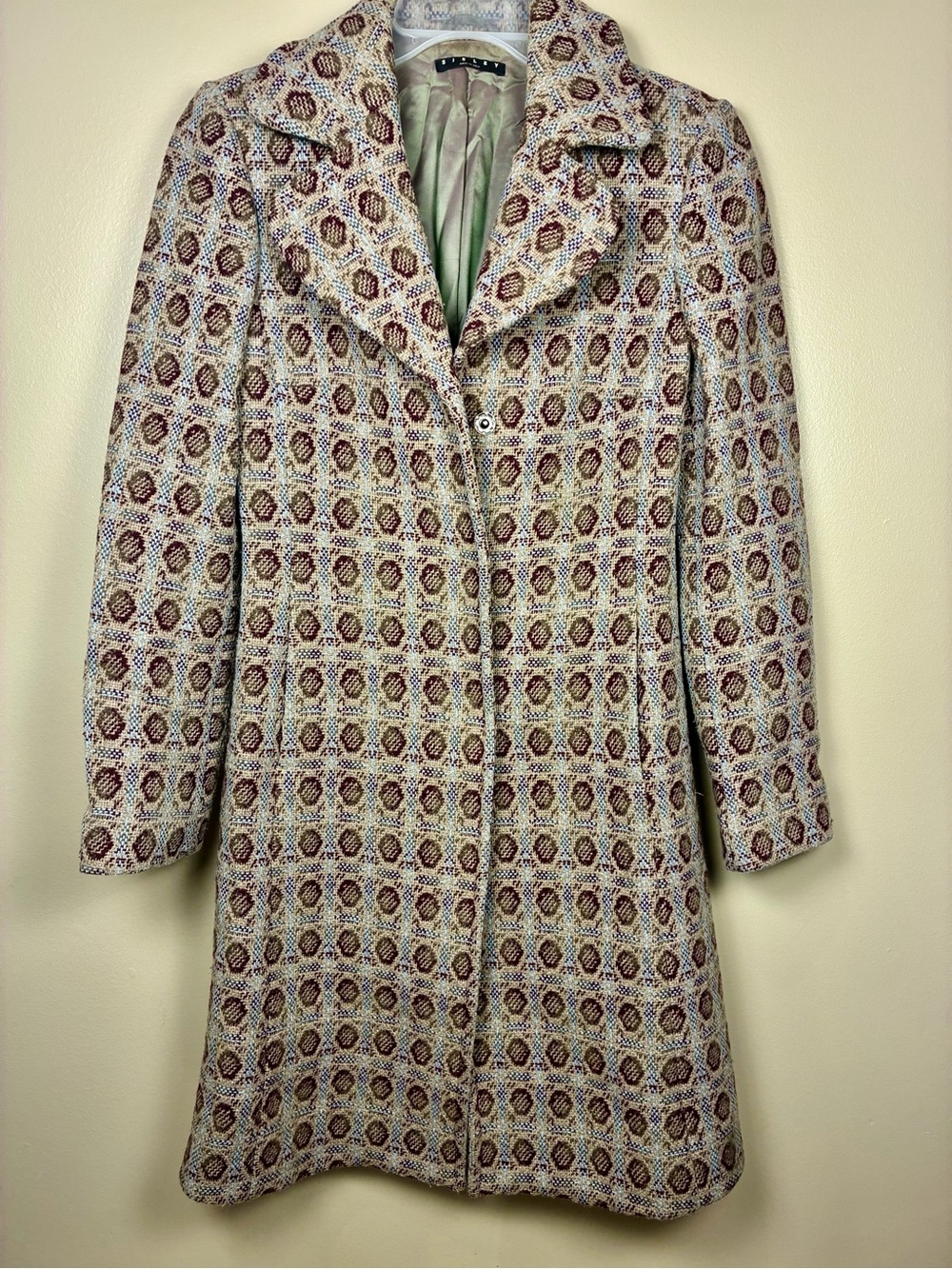 VTG Sisley Italy Wool Tapestry Printed Tailored Snap Button Coat